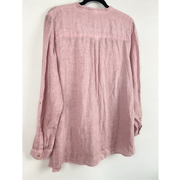 J Jill Love Linen Garment Dyed Tunic Button Up Shirt, Light Pink Tulip - Size M - Picture 9 of 12